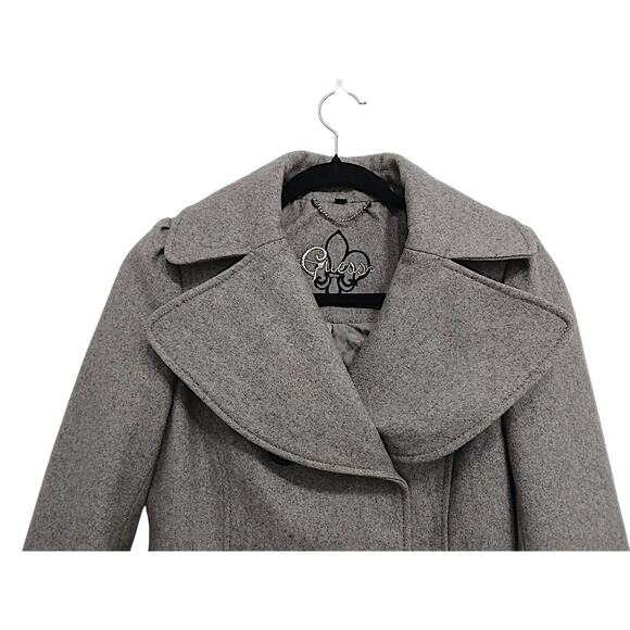 Guess Wool Pea Coat Womens Sz S Gray Double Breasted Large Lapel Collar Preppy - Picture 3 of 16